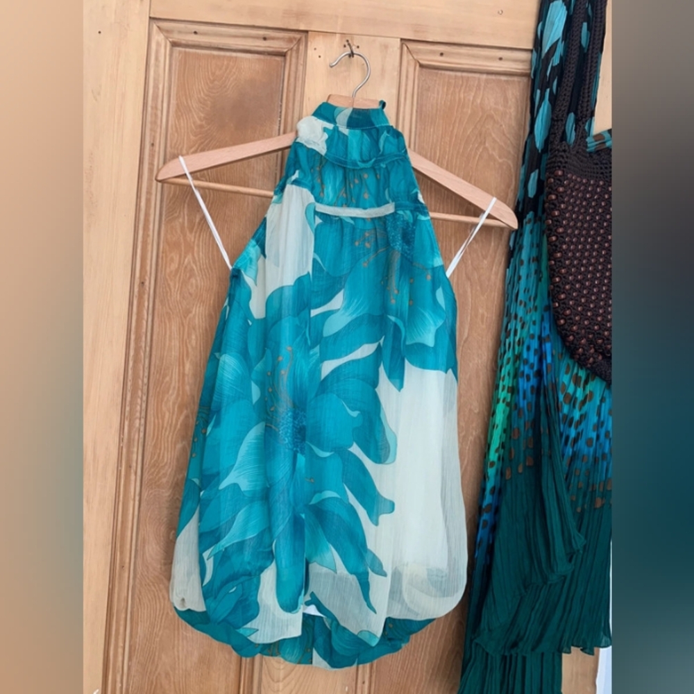 Y2K Apricot Turquoise Botanical Halter